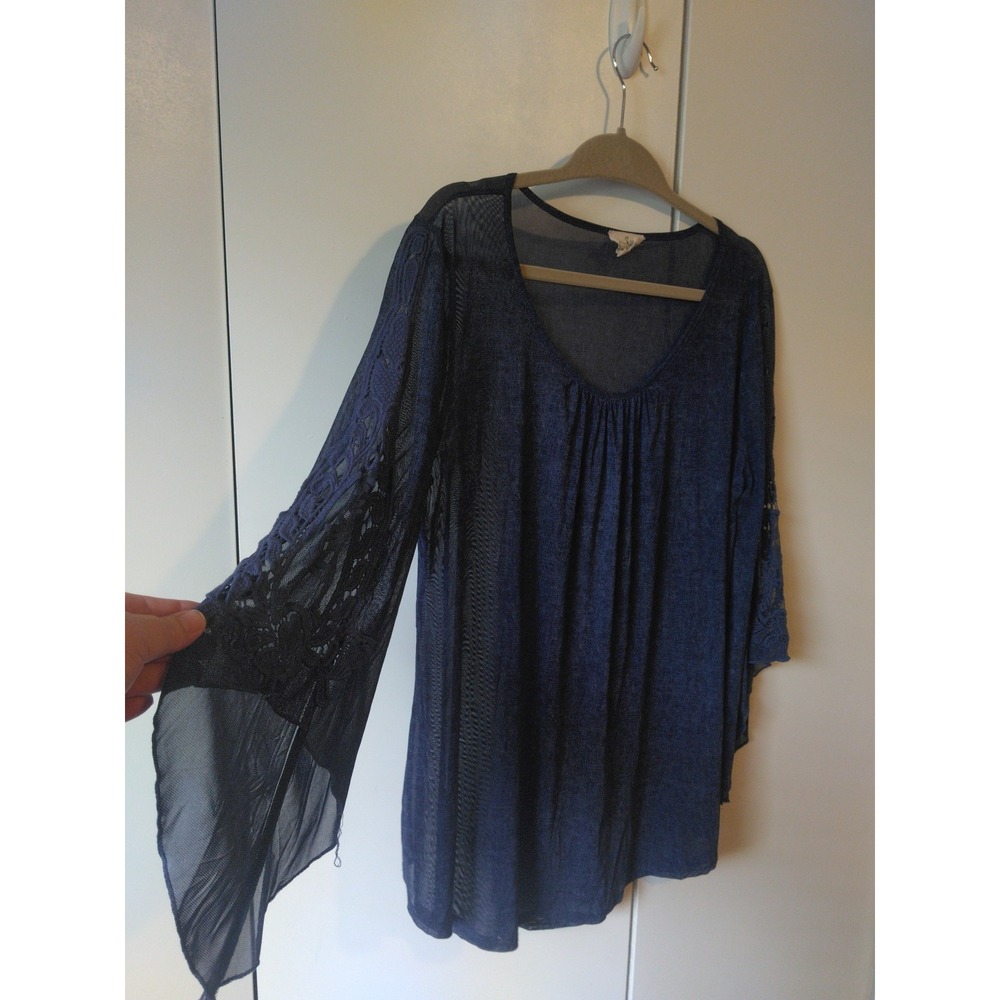 Womens Sheer  Mesh Tunic Top Size XL Navy Flowy Boho Whimsigoth Romantic Fairy